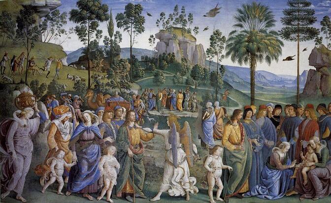 Moses Leaving for Egypt by Perugino in the Sistine Chapel in the Vatican Museums in Rome