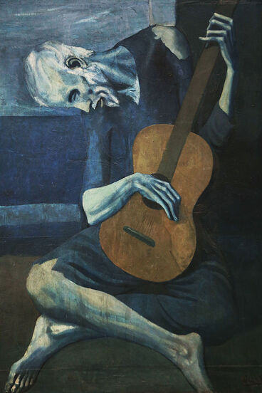 Old Guitarist by Pablo Picasso in the Art Institute of Chicago