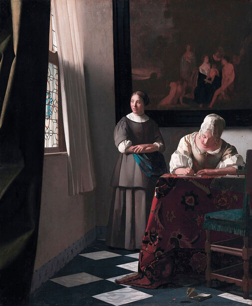 Lady Writing a Letter with Her Maid by Johannes Vermeer in the National Gallery of Ireland