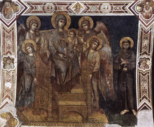 Madonna with Child Enthroned, Four Angels and St Francis by Cimabue in the Lower Basilica of San Francisco in Assisi