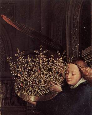 Detail of the crown in the Madonna of Chancellor Rolin by Jan van Eyck