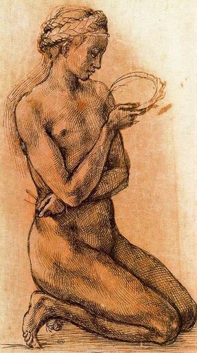Kneeling Nude Girl by Michelangelo