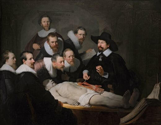 The Anatomy Lesson of Dr Nicolaes Tulp by Rembrandt in the Mauritshuis in The Hague