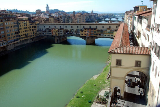 A view of the Vasari Corridor from inside the Uffizi Museum