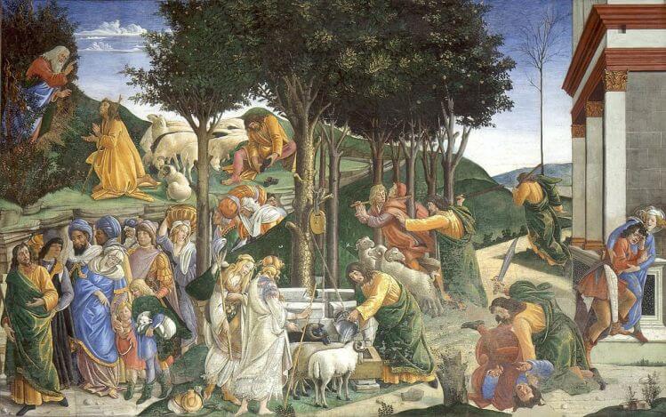 Youth of Moses by Sandro Botticelli in the Sistine Chapel in the Vatican Museums in Rome