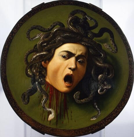 Medusa on a shield by Caravaggio in the Uffizi Museum in Florence