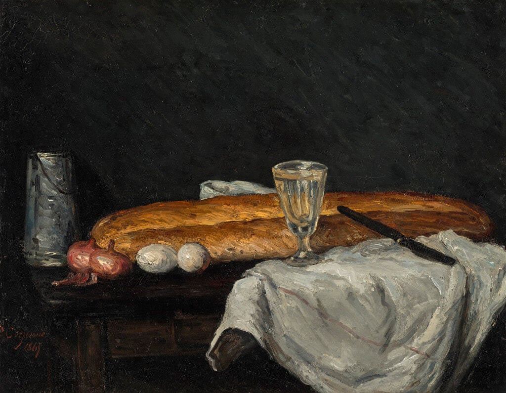 Still Life with Bread and Eggs (1865) by Paul Cézanne