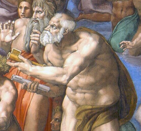 Detail of Saint Peter in The Last Judgment by Michelangelo in the Vatican Museums in Rome