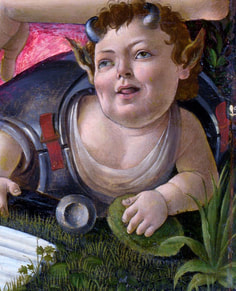 Detail of a faun in Venus and Mars by Sandro Botticelli in the National Gallery in London
