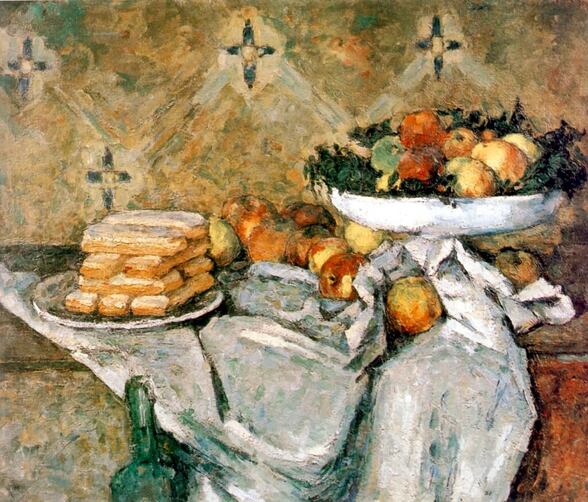 Plate with Fruits and Sponge Fingers (1877) by Paul Cézanne