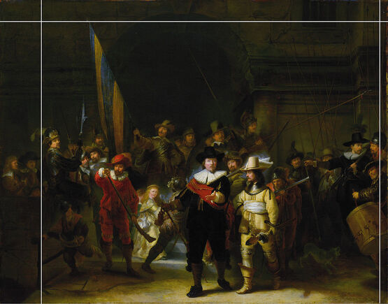 Copy of Rembrandt's The Night Watch by Gerrit Lundens with areas that were cut off