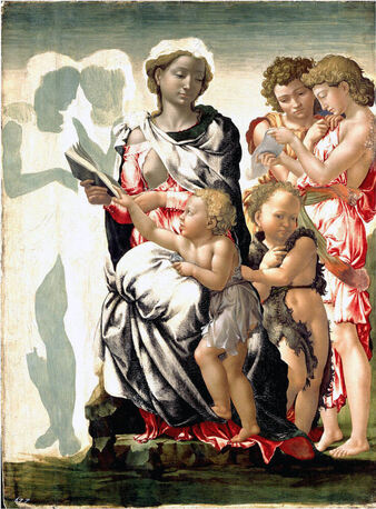 he Virgin and Child with Saint John and Angels (also known as the Manchester Madonna) by Michelangelo in the National Gallery in London