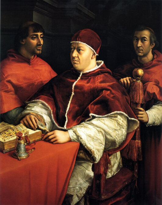 Portrait of Leo X with Two Cardinals by Raphael in the Uffizi Gallery in Florence