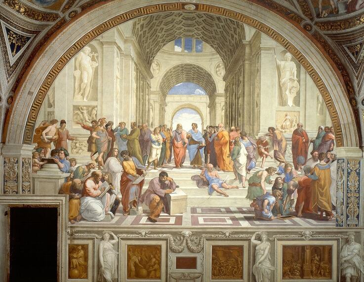 The School of Athens by Raphael in the Stanza della Segnatura in the Vatican Museums in Rome