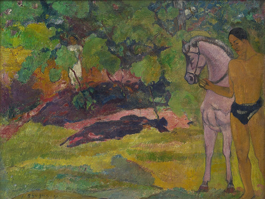 In the Vanilla Grove, Man and Horse by Paul Gauguin in the Guggenheim Museum in New York