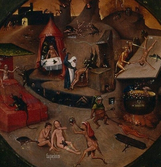 Scene of hell from The Seven Deadly Sins and the Four Last Things by Hieronymus Bosch