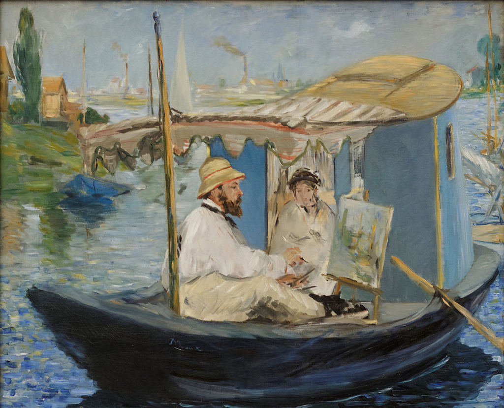 Monet Painting in his Studio Boat by Edouard Manet in the Neue Pinakothek