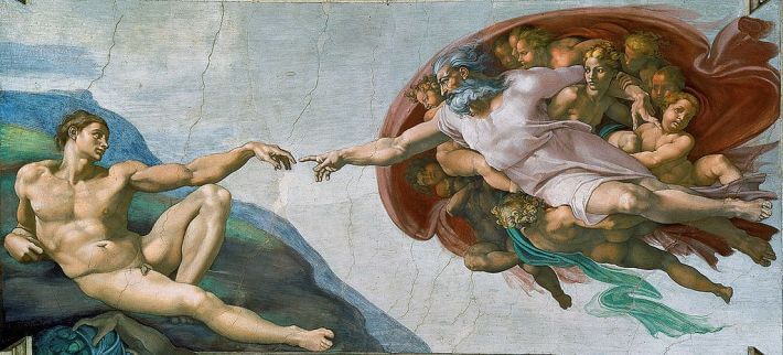 The Creation of Adam by Michelangelo in the Sistine Chapel in the Vatican Museums in Rome