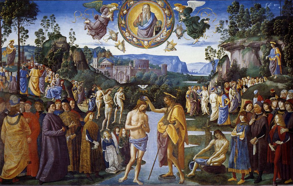 Baptism of Christ by Perugino in the Sistine Chapel in the Vatican Museums in Rome