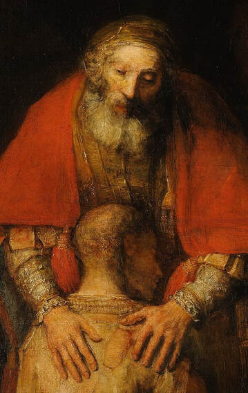 Detail of the hands in The Return of the Prodigal Son by Rembrandt in the Hermitage Museum