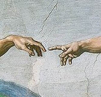 The Hand of God by Michelangelo in the Sistine Chapel in the Vatican Museums