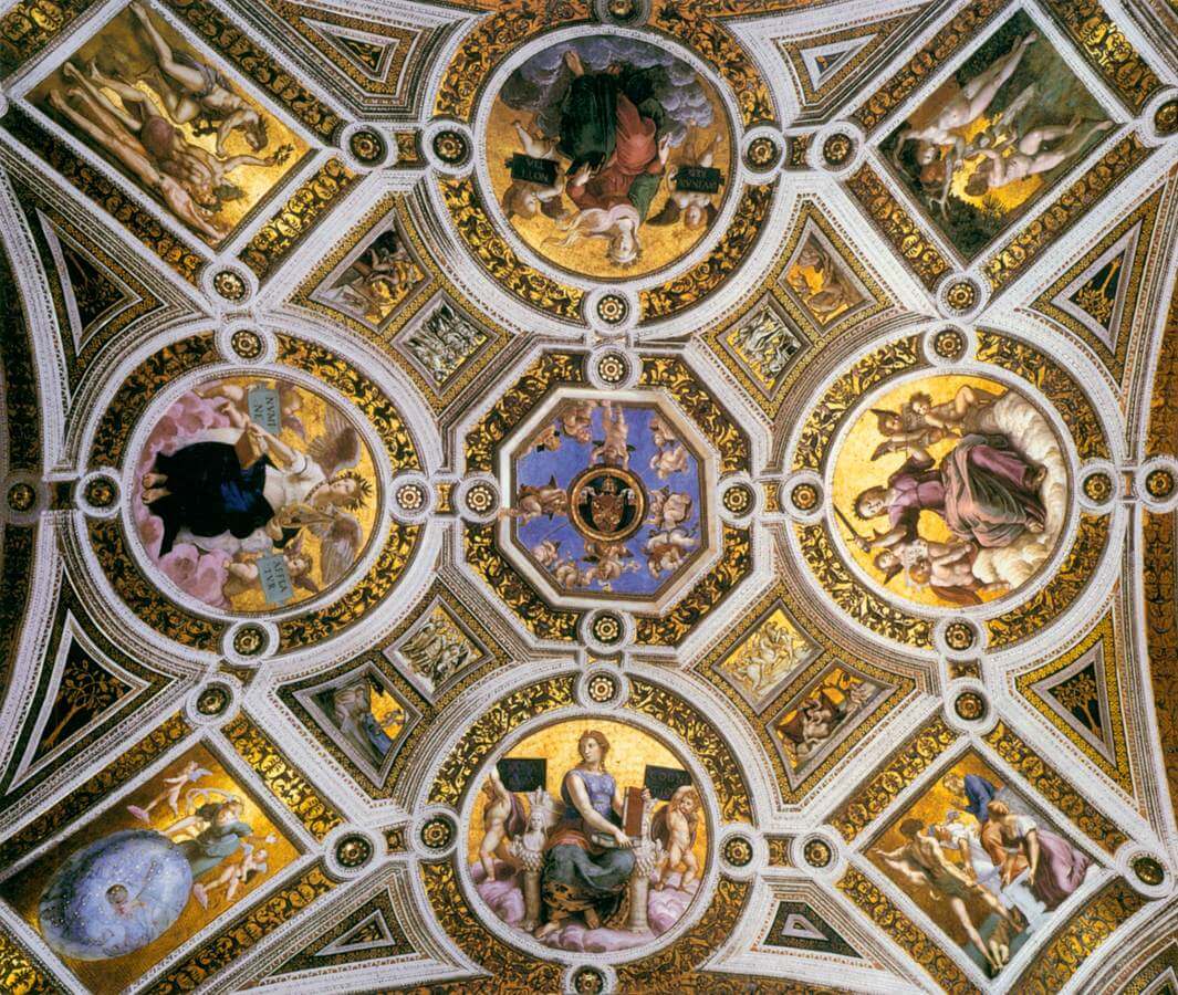 Ceiling of the Stanza della Segnatura by Raphael in the Vatican Museums in Rome