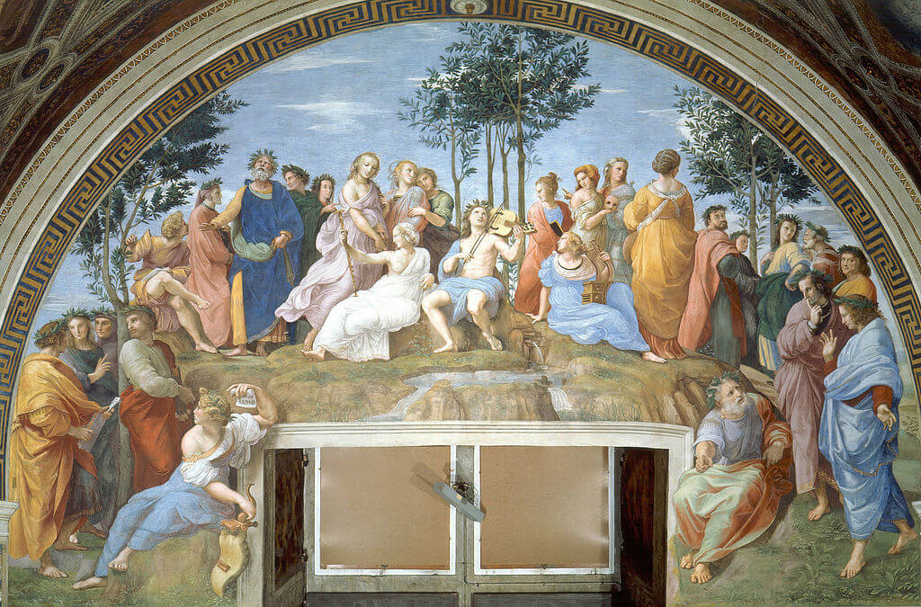 The Parnassus by Raphael in the Stanza della Segnatura in the Vatican Museums in Rome