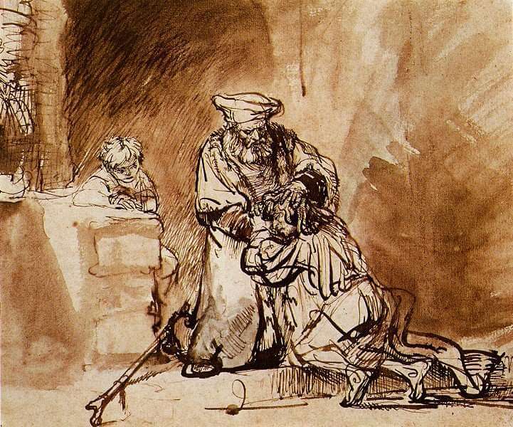 1642 drawing by Rembrandt on The Return of the Prodigal Son