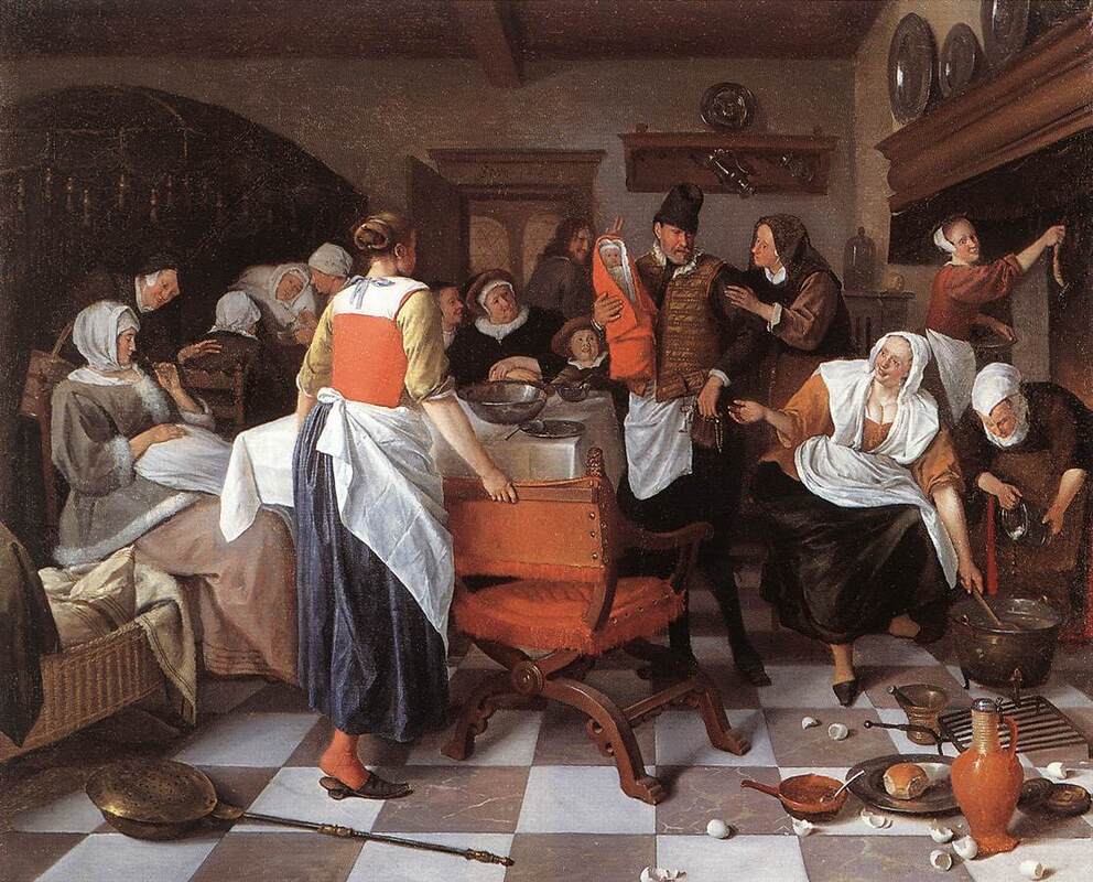 Celebrating the Birth by Jan Steen in the Wallace Collection in London