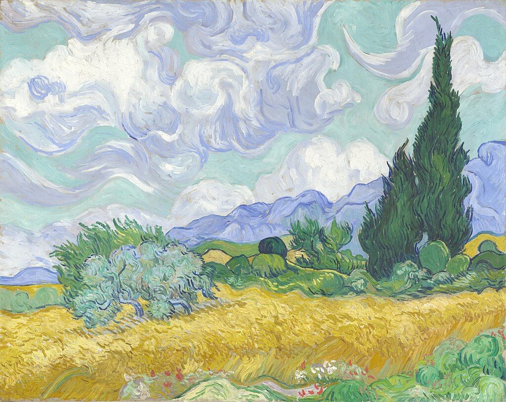 A Wheat Field, with Cypresses by Vincent van Gogh in the National Gallery in London